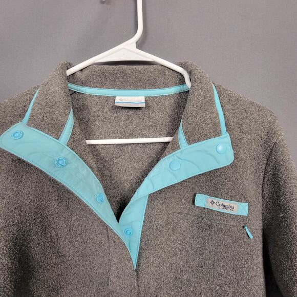 Columbia Gray Fleece Snap Pullover Blue Trim Warm Soft Outdoor Layer - Picture 3 of 10